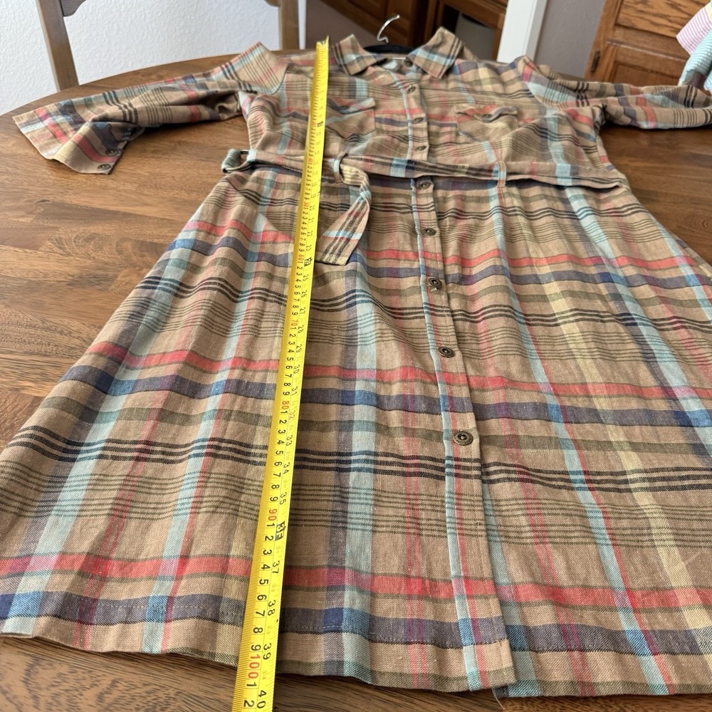 Vtg White Stag Dress 12 Plaid Midi Shirtdress Linen Blend Belt Button Front Y2K - Picture 7 of 16